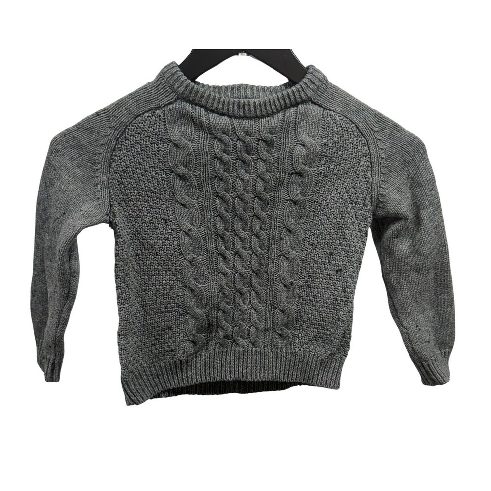 Jacadi Paris Kids Grey Cotton Wool Blend Cable Knit Crewneck Long Sleeve Sweater